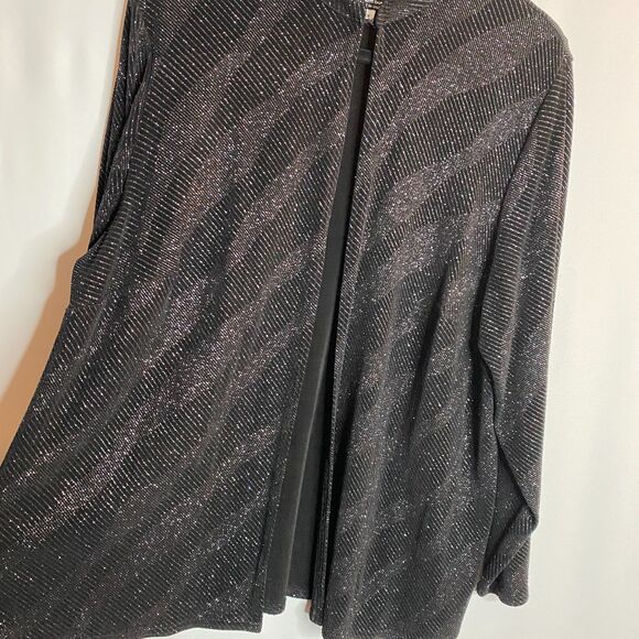 Onyx Nite Black Gorgeous Holiday Cruise Jacket Beautiful Sparkles Long Lines 2X - Picture 6 of 13